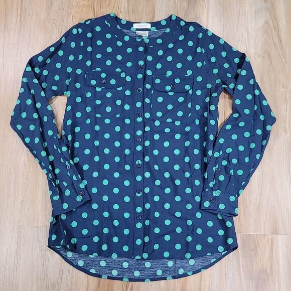 🔸️Van Heusen Blue & Green Polka Dot Button Long Sleeve Shirt Small - Picture 1 of 9